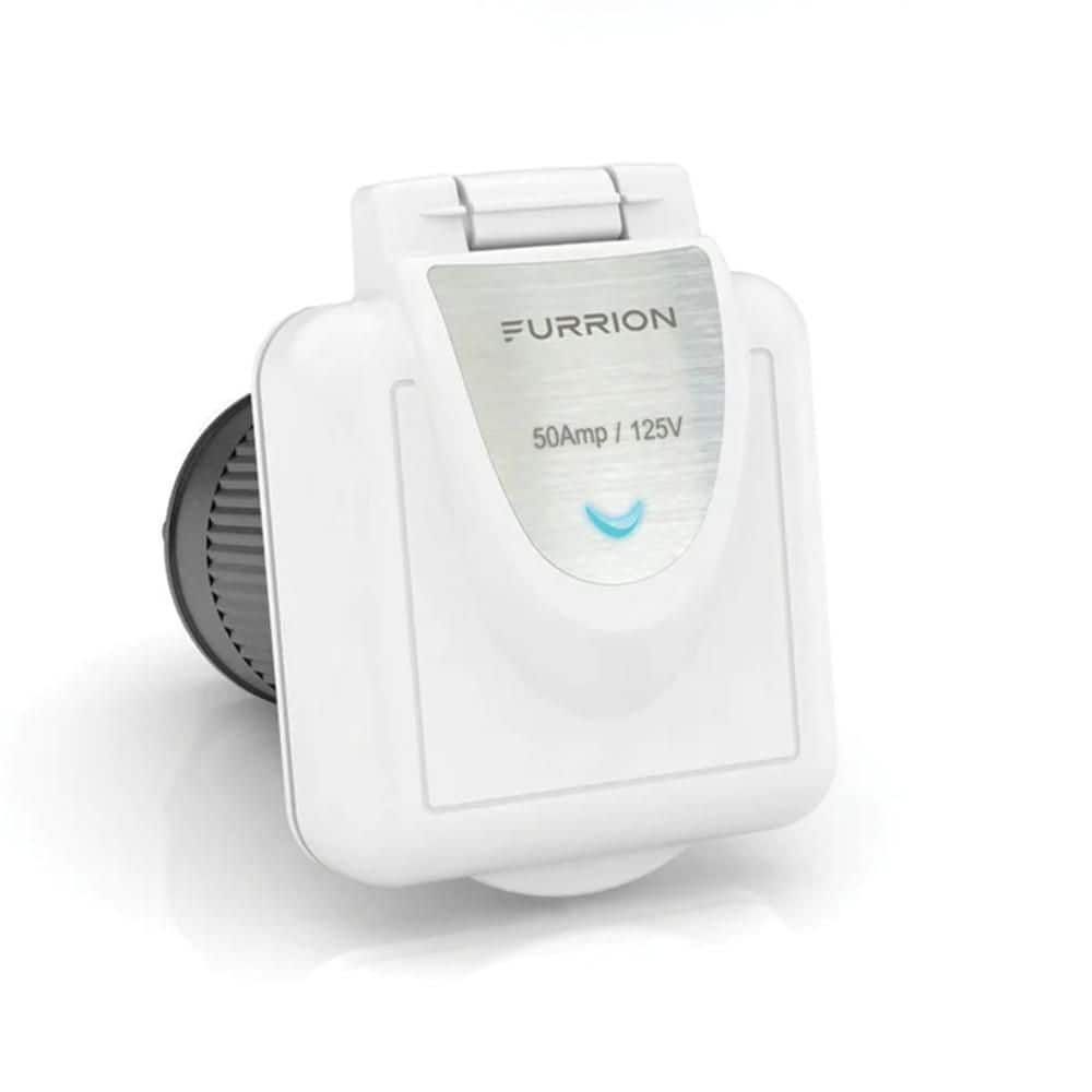 Furrion 50 Amp, 125Volt Square Shore Power Inlet with Powersmart LED White 2021123658 The