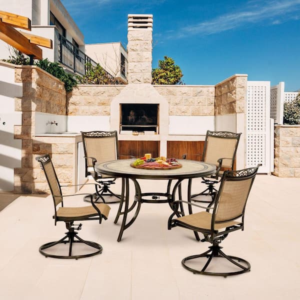 Hanover Fontana 5-Piece Aluminum Round Outdoor Dining Set with