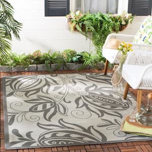 Courtyard Light Gray/Anthracite 9 ft. x 12 ft. Floral Indoor/Outdoor Patio  Area Rug