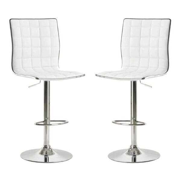 Benjara 48 in. White Low Back Metal Frame Bar Stool with Leather Seat
