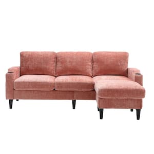77 in. 4-piece L Shaped Chenille Modern Sectional Sofa in. Pink with Removable Storage Ottoman and Cup Holder
