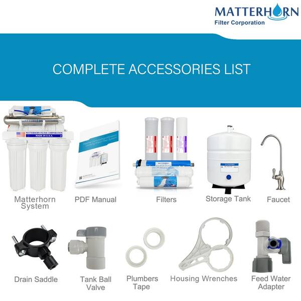 6-Stage Under-Sink Superior Reverse Osmosis UV Water Filter System 50 GPD Membrane 6-Stage Under-Sink Superior Reverse Osmosis UV Water Filter System 50 GPD Membrane