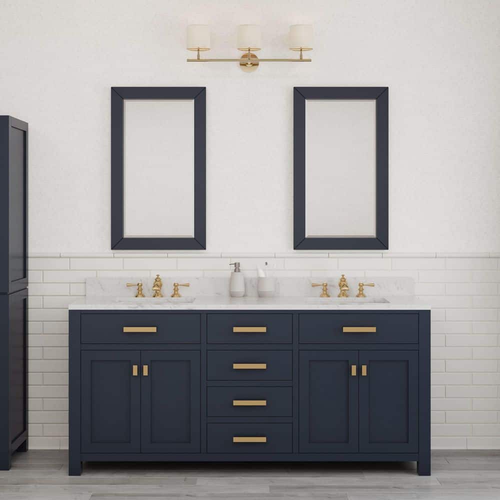 Madison 72 in.W x 21.5 in.D x 34 in.H Double Sink Bath Vanity in Monarch Blue with Carrara White Marble Top and Mirrors price history on PriceWatchPro