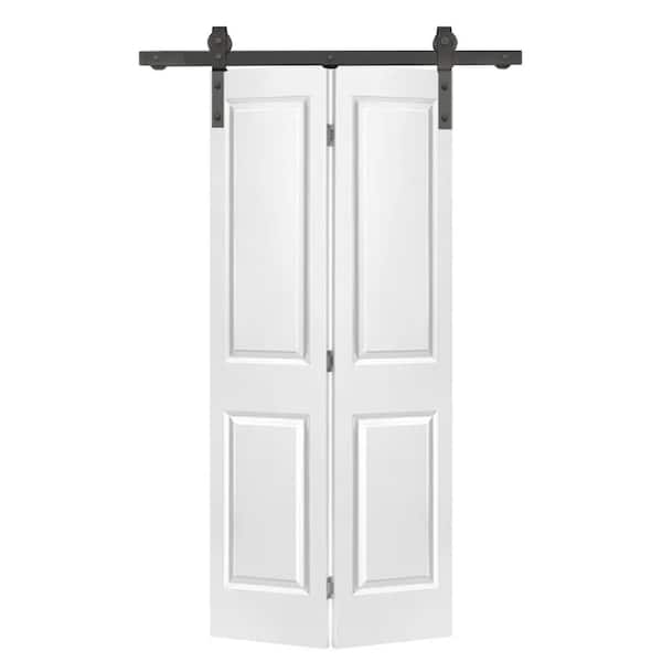 CALHOME 30 in. x 80 in. 2 Panel Primed MDF Composite Bi-Fold Barn Door with Sliding Hardware Kit
