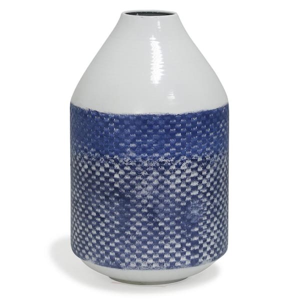 StyleCraft White and Blue Cree for Table Vase 14.5 in. Distress