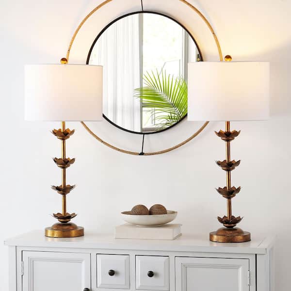 SAFAVIEH Lani 32 in. Antique Gold Table Lamp TBL4016A-SET2 - The