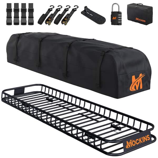 85 in. x 24 in. x 4 in. Narrow Roof Rack Basket with 20 Cu. Ft. Rooftop Bag (85 in. x 24 in. x 17 in.) and Accessories