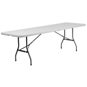 96 in. Granite White Plastic Tabletop Metal Frame Folding Table