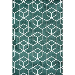 Tumbling Blocks Modern Geometric Green/White 3 ft. x 5 ft. Area Rug