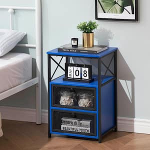 Modern Night Stand End Side Table with Storage and Door, Nightstands with Drawers , Deep Blue, 23.8"Tx13.8"Wx15.7"L