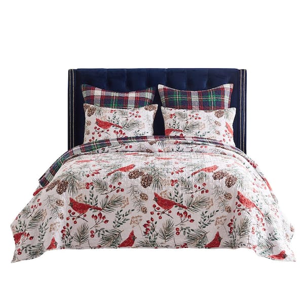 Cardinal Plaid Holiday Red 2-Piece Cotton Blend Twin/XL Quilt Set