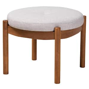 Iliana Greyish Beige and Walnut Brown Fabric Ottoman Footstool