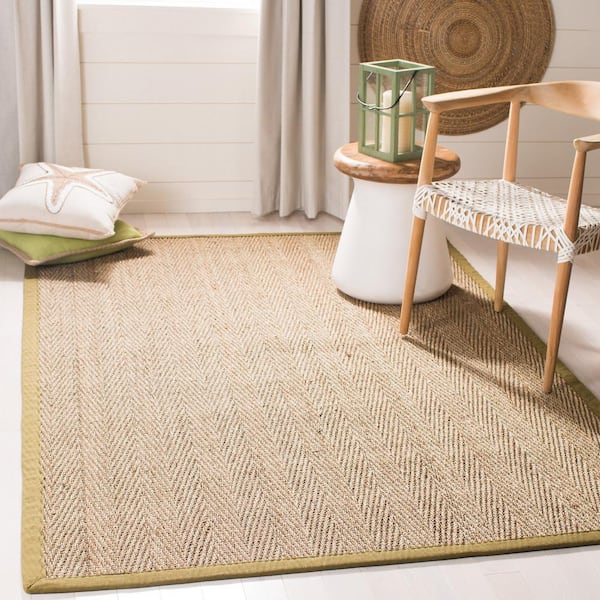 Natural Fiber Beige/Olive 5 ft. x 8 ft. Border Area Rug