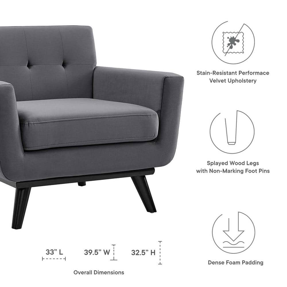 Sloane 40" Gray Velvet Tufted Accent Chair with Black Wood Legs