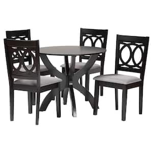 Rita 5-Piece Grey and Espresso Brown Wood Top Dining Set