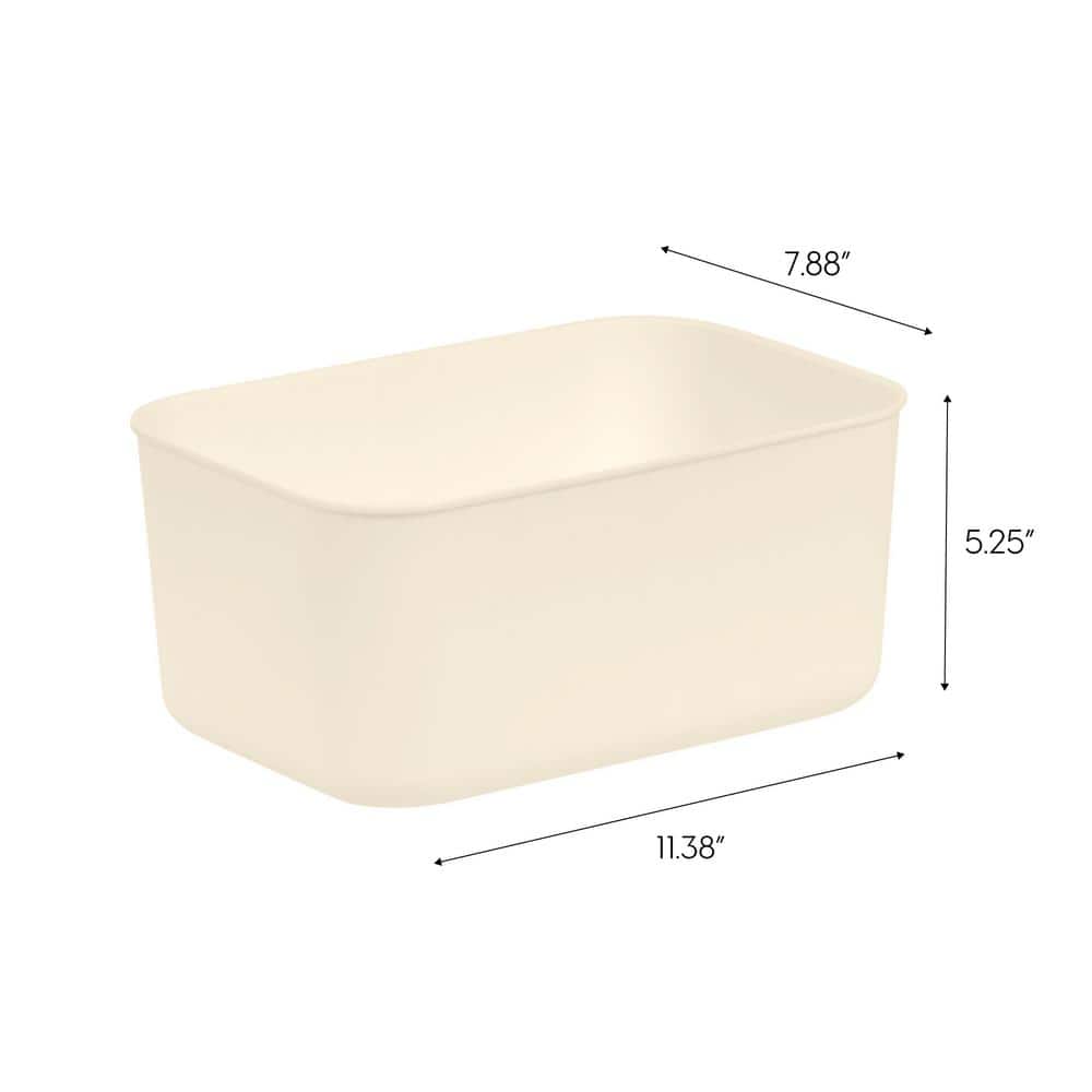 Off-White Stackable Plastic Storage Bins, Set of 4
