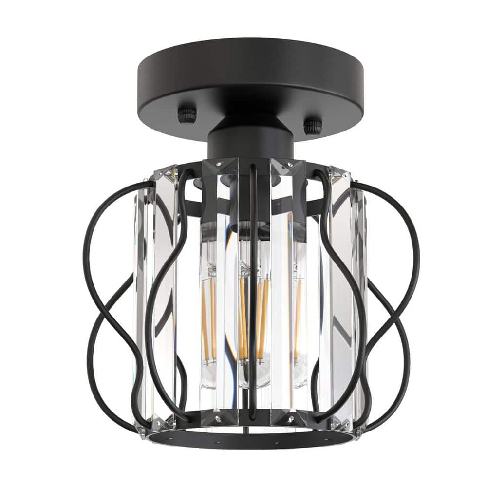 7.8 in 1-Light Black Semi Flush Mount Ceiling Light with Triangular Crystal and Cross Metal Shade, E26 Socket for Foyers price history on PriceWatchPro