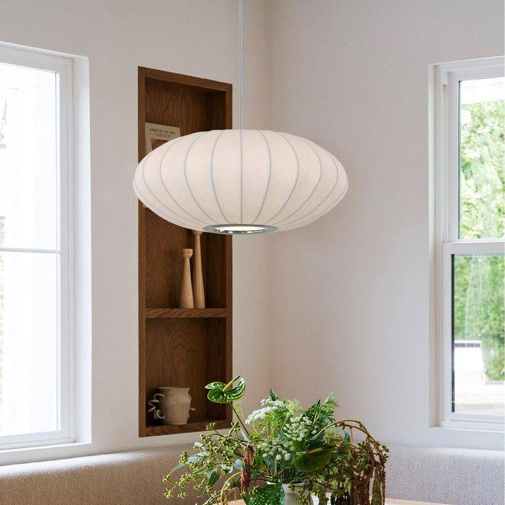 "Saucer 60-Watt 1-Light White Silk Shade Pendant Light for Dining Room Bedroom Kitchen, Dia 15.7"", E26 Bulb Base" price history on PriceWatchPro