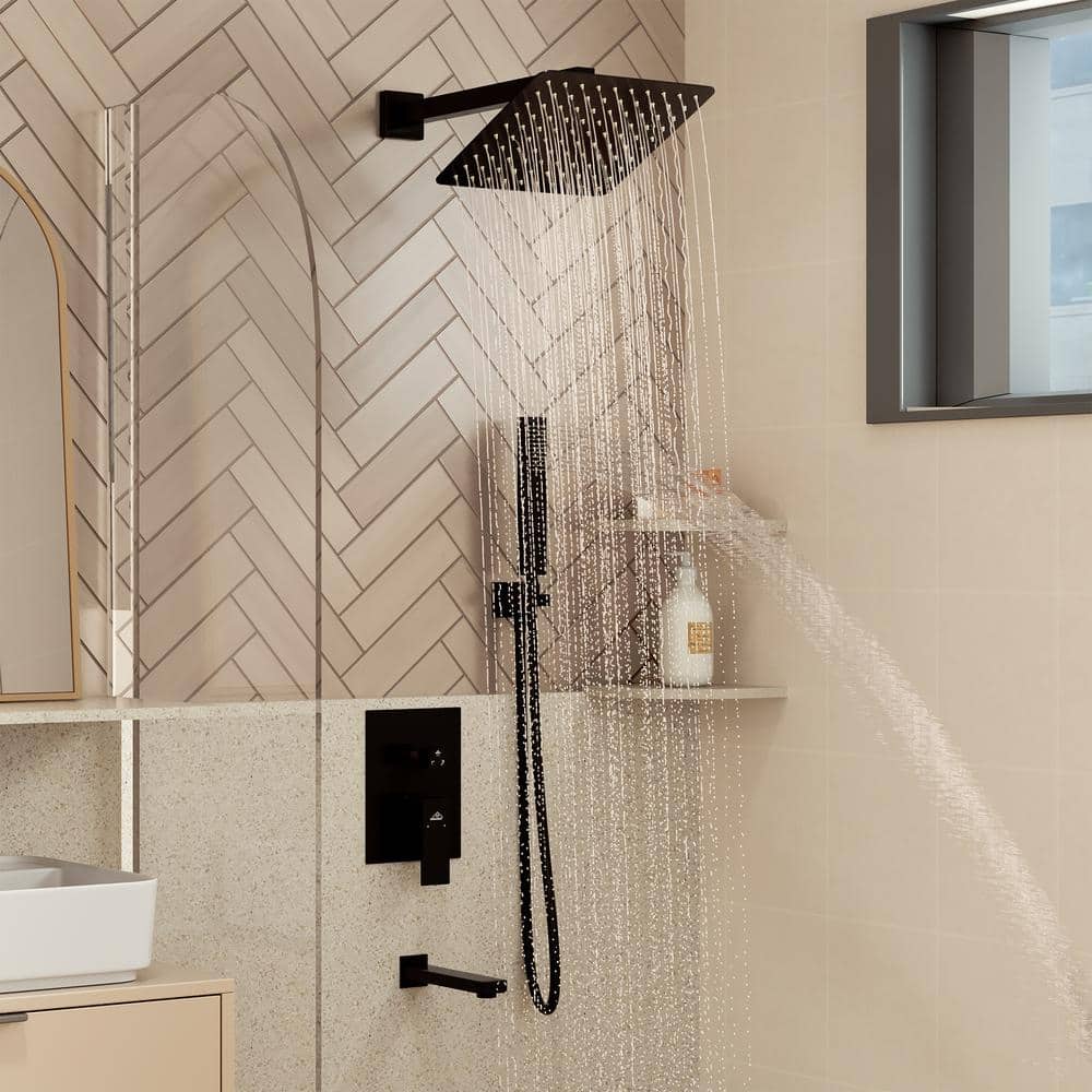 Matte Black Brass Wall Mounted Rain Shower System with Handheld