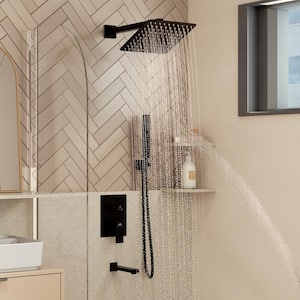 1-Spray Patterns with 2.5 GPM 10 in. Tub Wall Mount Dual Shower Heads in Spot Resist Matte Black