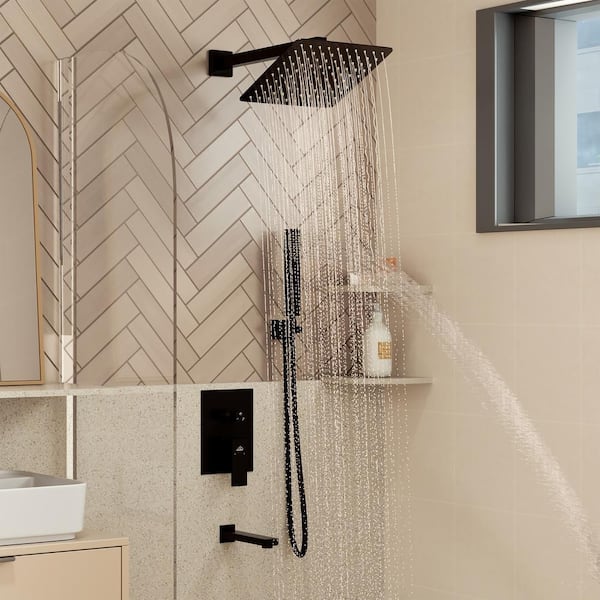 1-Spray Patterns with 2.5 GPM 10 in. Tub Wall Mount Dual Shower Heads in Spot Resist Matte Black