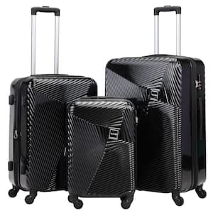 3-Pieces Hardshell Luggage Travel Set, Expandable Suitcase with Spinner Wheels Black