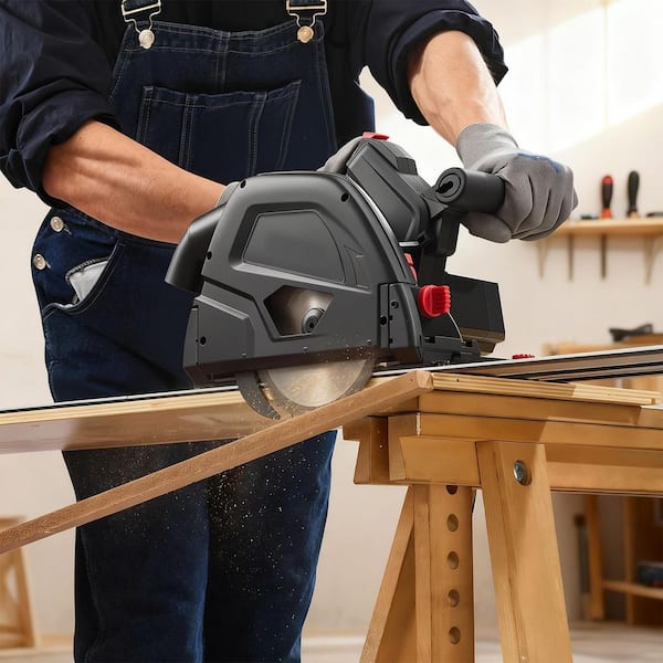 Track Saw, Black, 0-45° Angle Adjustment, 2.16 in. Cutting Depth, 6-1/2-In., Plunge-Cut Circular Saw Kit, Tracksaw