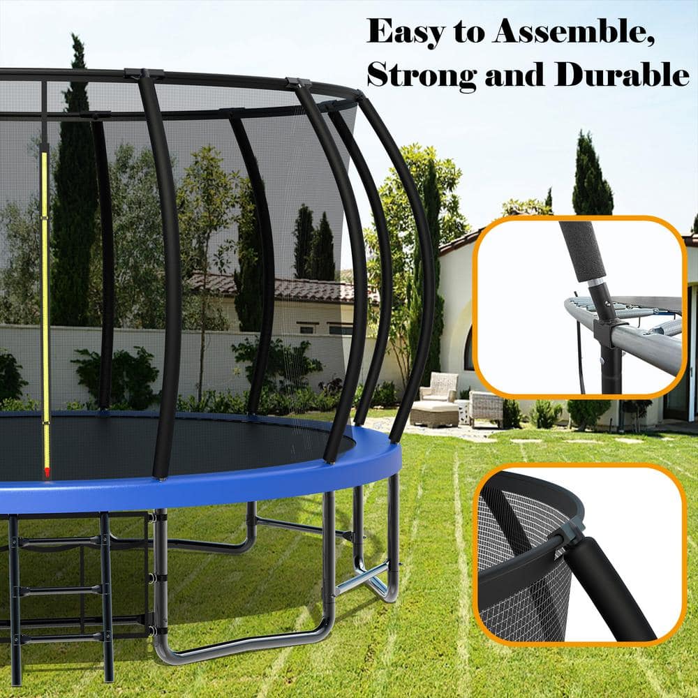 Blue 16 ft. Round Outdoor Trampoline with Enclosure Net