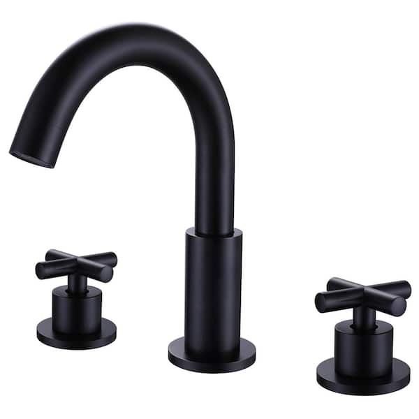 Tomfaucet 8 in. W spread Deck Mount 2-Handle Bathroom Faucet in Matte Black