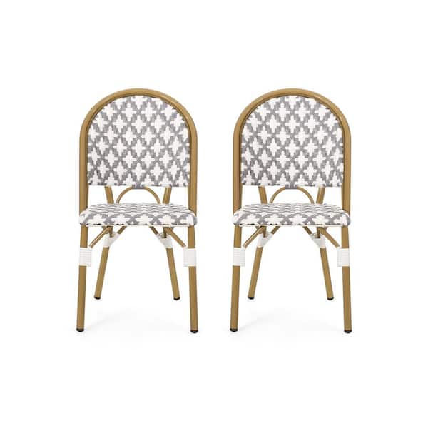 Misopily French Style Brown Rust-Resistant Aluminum Outdoor Lounge Chair w/Polyethylene Woven Rattan in White and Gray (Set of 2)