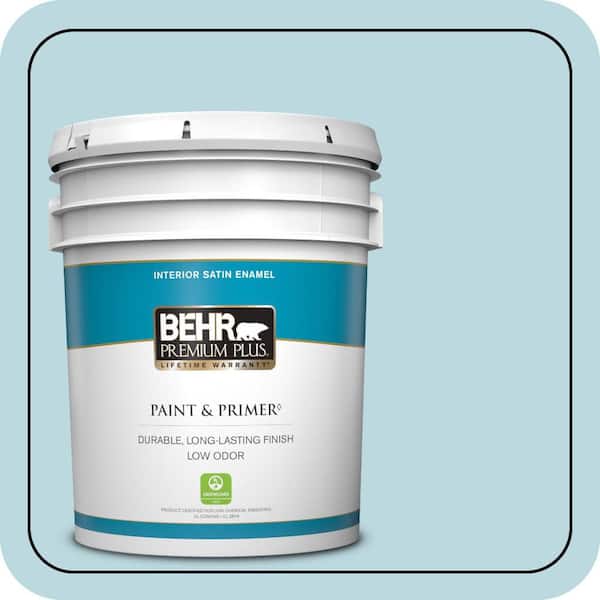 BEHR PREMIUM PLUS 5 gal. #S460-1 Air Blue Satin Enamel Low Odor Interior Paint & Primer