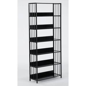 Eulas 75 in. Tall Black Engineered Wood 6-Shelf Industrial Etagere Bookcase with Metal Frame for Living Room Home Office