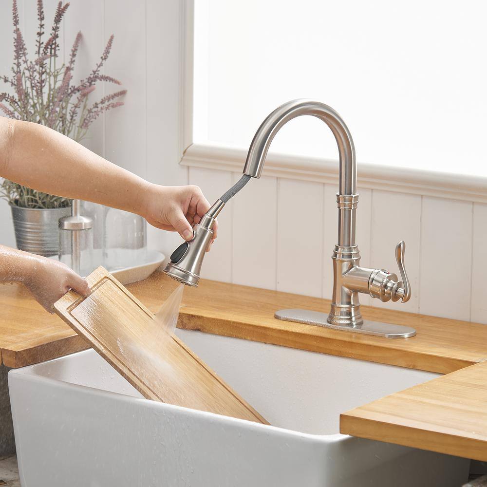 Brushed Nickel High-Arc Kitchen Faucet with Pull-Out Spray