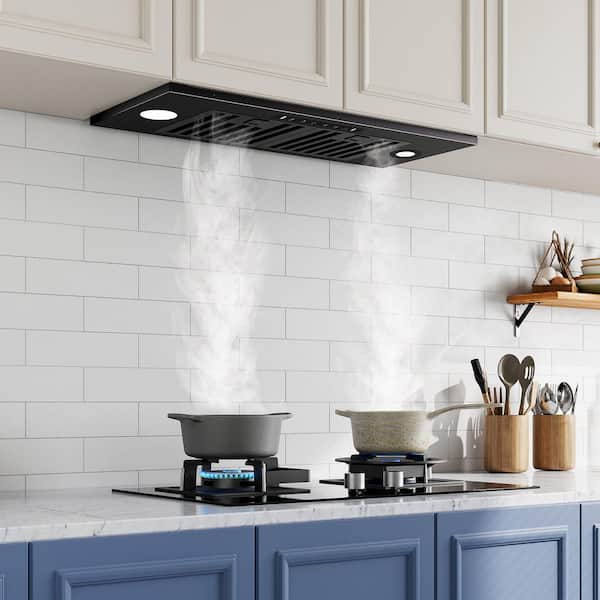 28 in. 900CFM Ductless Convertible Insert Range Hood in Black Stainless Steel with LED Light Gesture Sensing and Filter