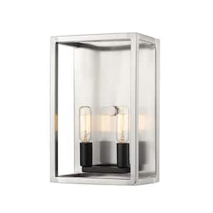 Quadra 4.5 in. 2-Light Brushed Nickel and Black Wall Sconce Light with No Bulbs Included