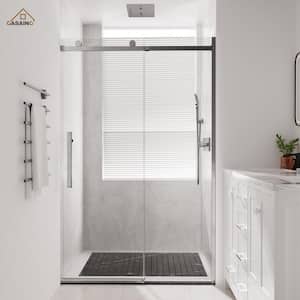 48 in. W x 76 in. H Sliding Frameless Shower Door in Chrome Finish with Soft-Closing and 3/8 in. Tempered Clear Glass