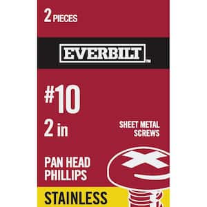 #10 x 2 in. Phillips Pan Head Stainless Steel Sheet Metal Screw (2-Pack)