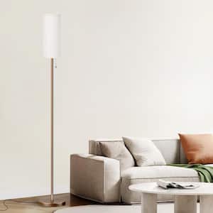 64 in. Brown 1-Light Standard Floor Lamp with Linen Shade and 9W LED Bulb Included