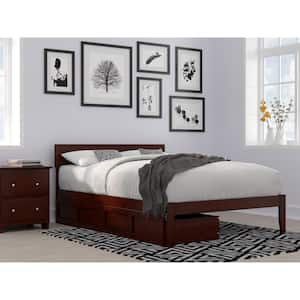 Boston Walnut Full Solid Wood Storage Platform Bed with 2 Drawers