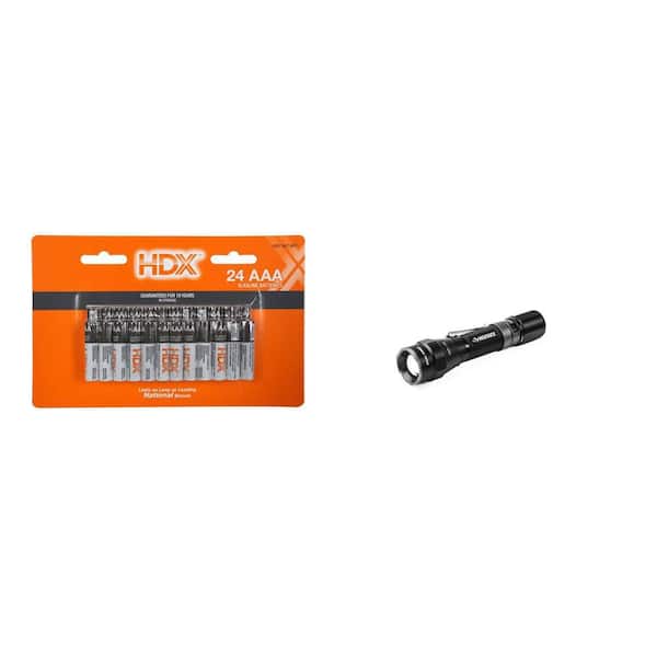 AAA Alkaline Battery (24-Pack) and 1200 Lumens Dual Power LED Rechargeable Flashlight Combo