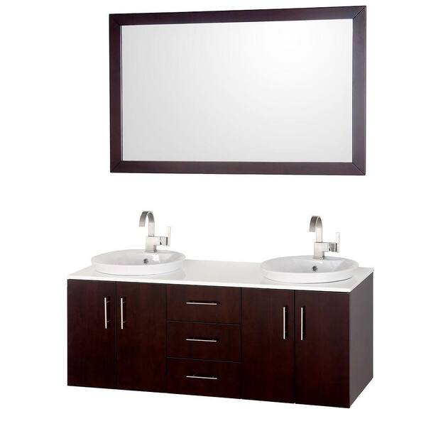 Wyndham Collection Arrano 55 in. Vanity in Espresso with Glass Vanity Top in White and Mirror