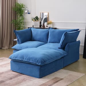 82.66 in. Wide Flared Arm Linen Down-Filled Deep Seat Modular Sofa Free Combination with Ottoman in Blue