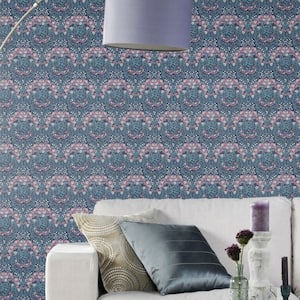 Blue and Red Fresh Jacobean Flowers Floral Wallpaper R7851 (57 sq. ft.) Double Roll