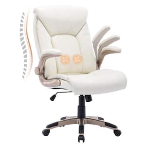 White Faux Leather Large and High Desk Chair with Executive Chair with 2-point Massage Function