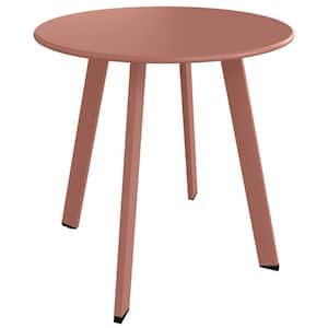 Pink Round Outdoor Coffee Table, Weather Resistant Metal Side Table for Balcony, Porch, Deck, Poolside