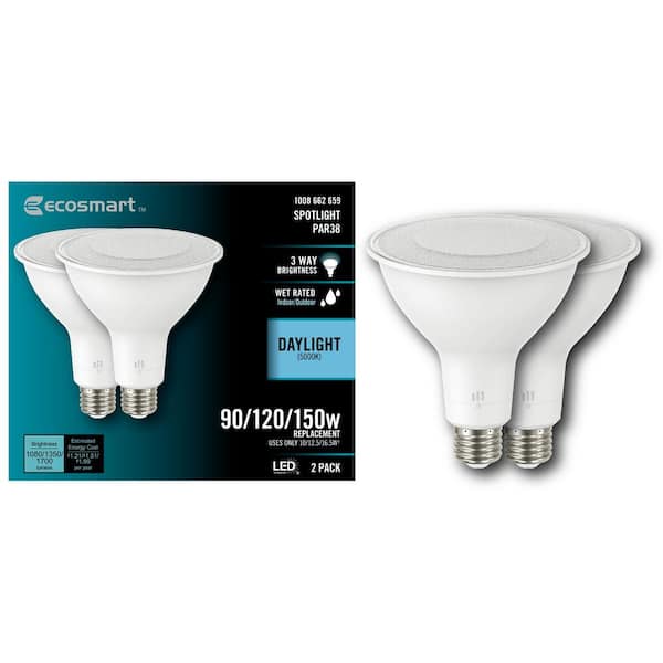 EcoSmart 90/120/150-Watt Equivalent PAR38 3-Way Dimmable Spot LED Light Bulb Daylight (2-Pack)