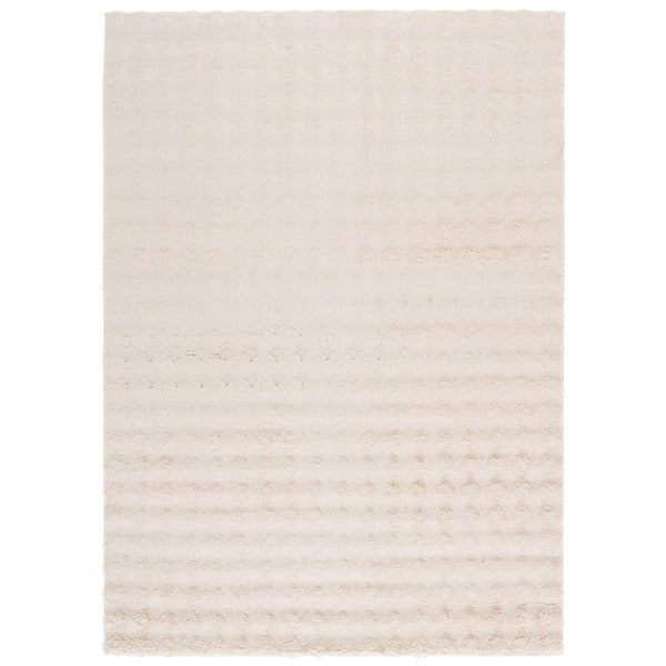 Faux Rabbit Bubble Beige 8 ft. x 10 ft. Machine Washable Solid High-Low Area Rug