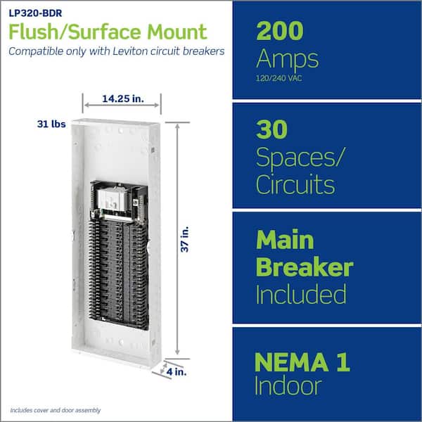 200 Amp 30-Space, 30-Circuit Indoor Load Center with Main Circuit Breaker, Door Included LP320-BDR