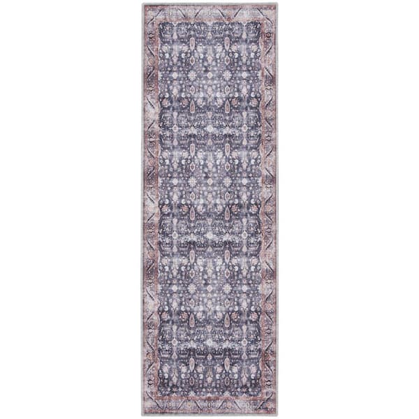 HomeRoots Blue and Ivory 2 ft. x 6 ft. Oriental Power Loom Distressed Washable Non Skid Runner Rug