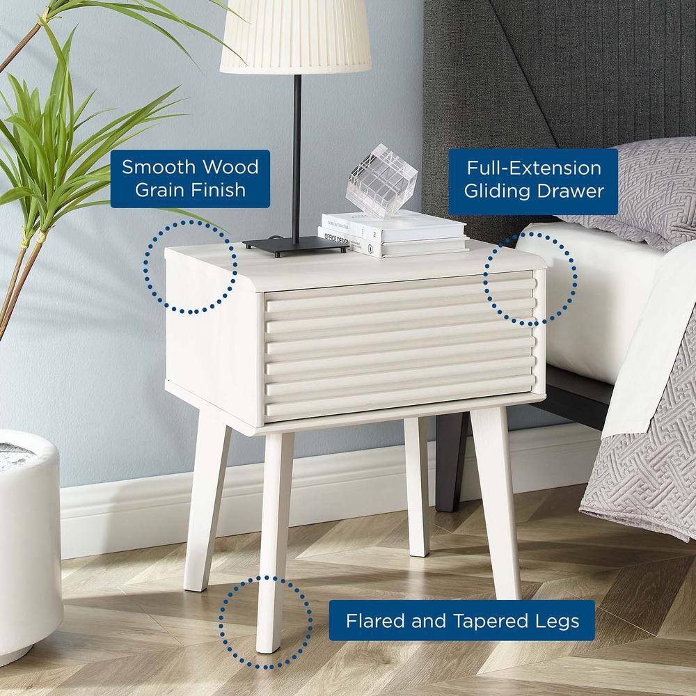 Mid-Century Modern Render End Table with Storage in White